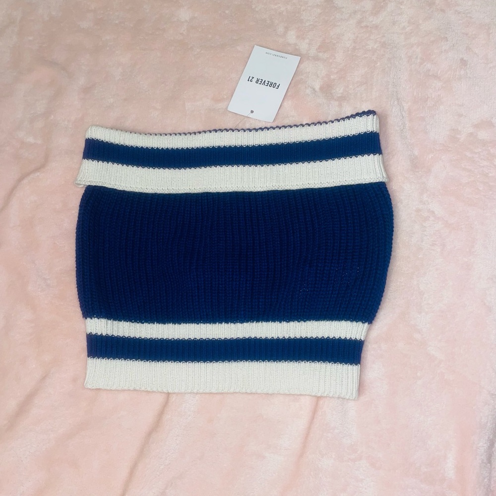 Blue and White Striped Knit Skirt